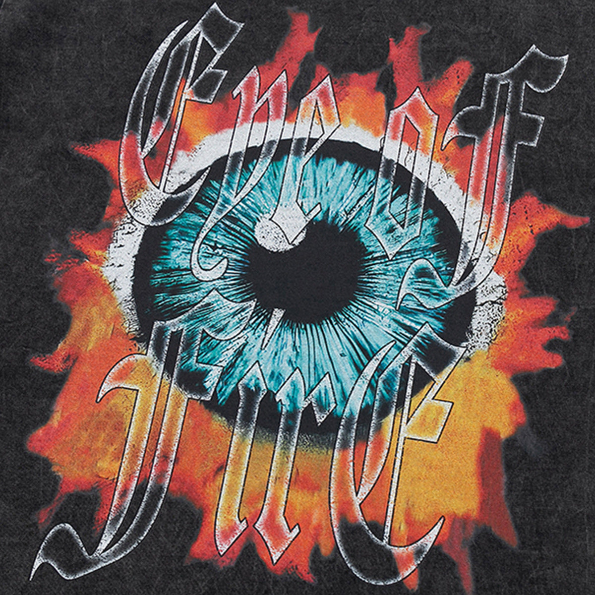 Retro Style Shirt For Men Summer Hip Hop Flame Eye Print Wash T-Shirt Short Sleeve