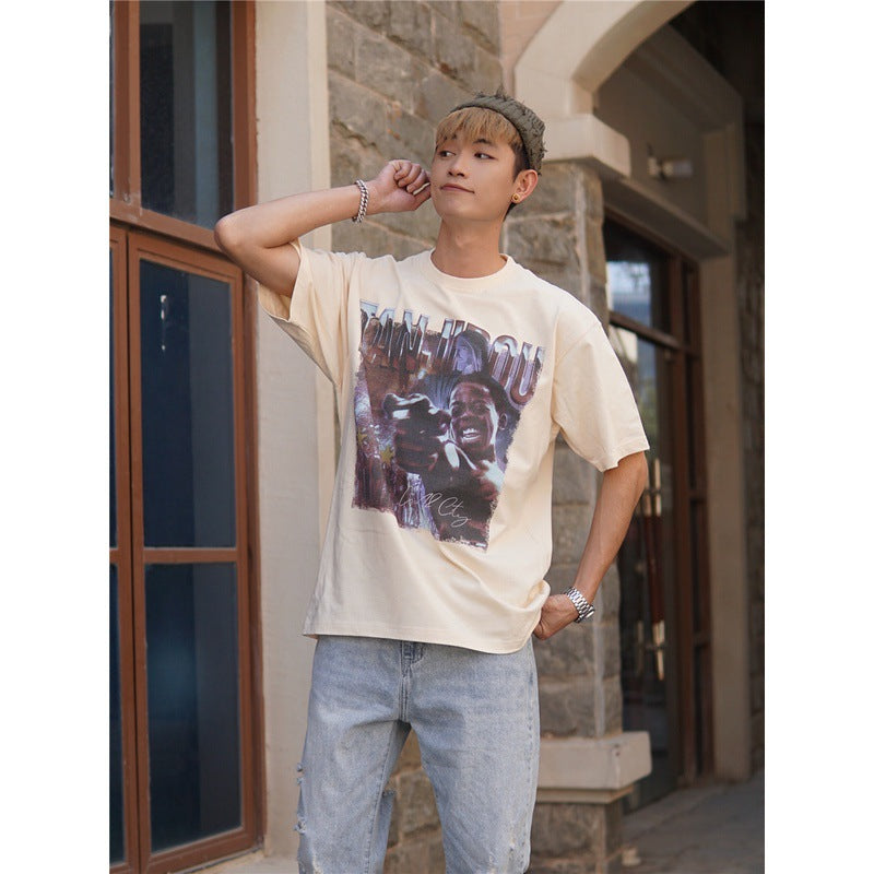 Film Star T Shirt Cotton Short Sleeve Loose round Neck Retro T-shirt for Men