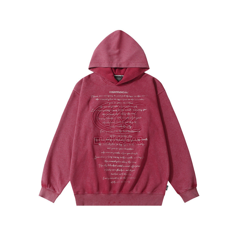 Streetwear Hoodie Vintage Washed Old Hooded Sweater Alphabet Print Casual Hoodie