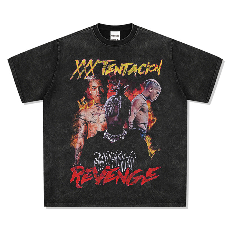 Cool t rapper hip hop rap XXX TENTACION print loose Vintage short sleeve t-shirt