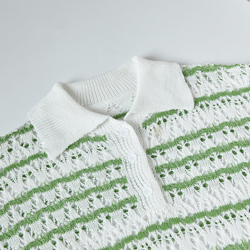 Nyc 1990 Shirt Summer Vintage Striped Knitted Hollow POLO Shirt Lapel