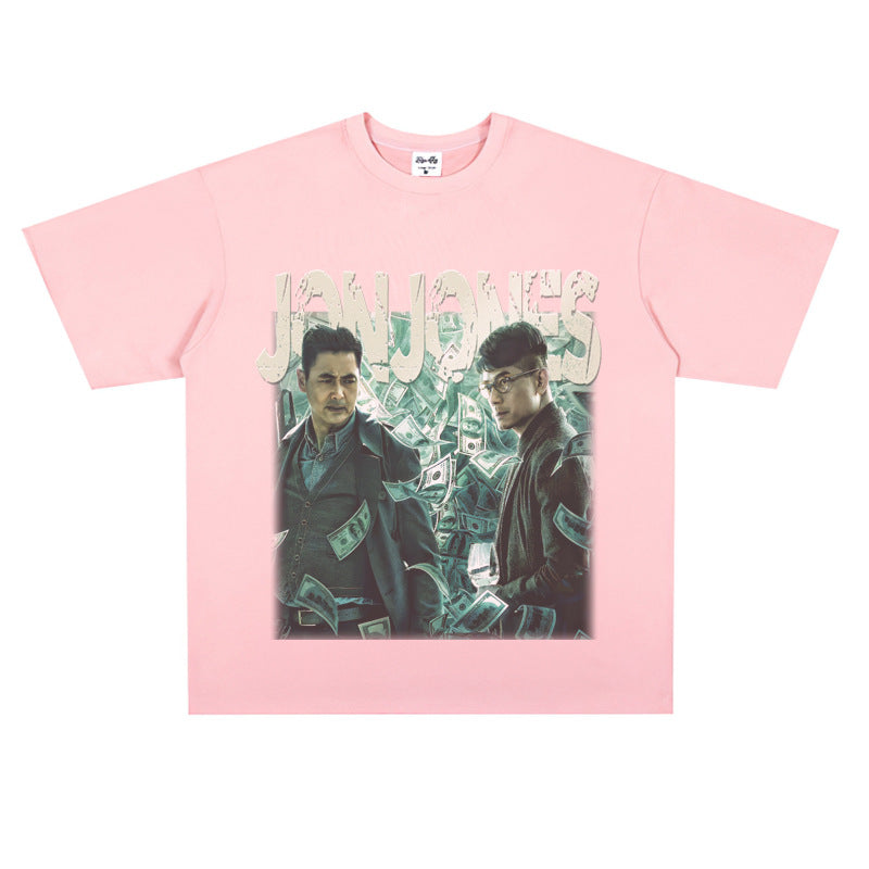 Film Star T Shirt Cotton Short Sleeve Loose Retro American Design T-shirt Men