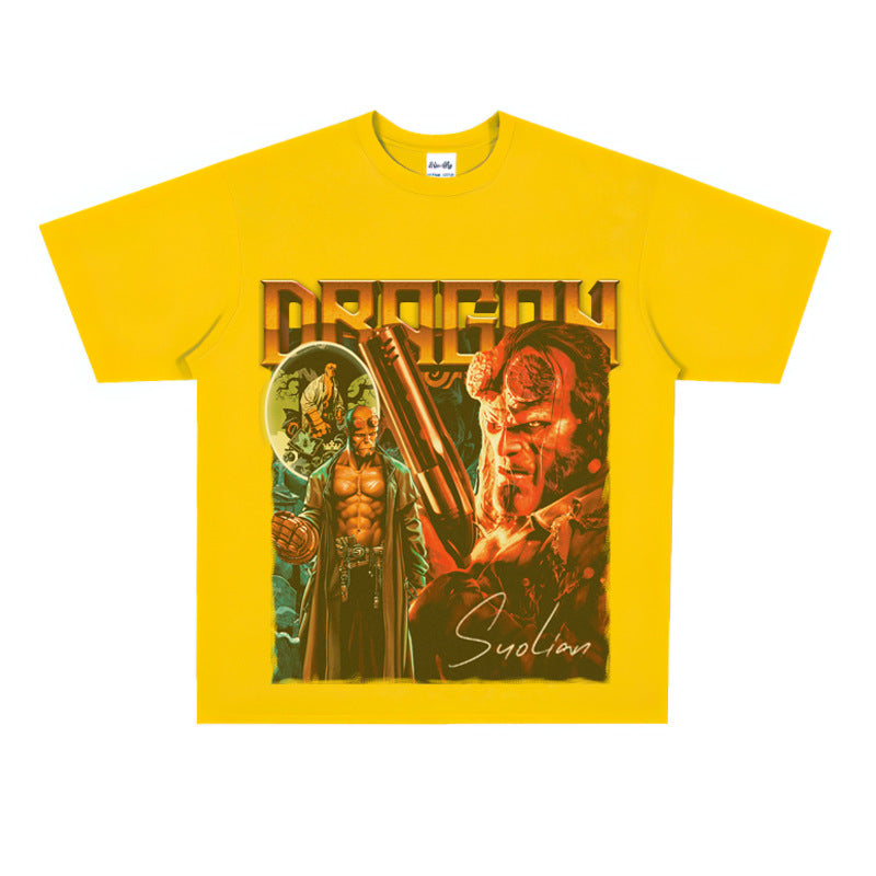 Film Star T Shirt Movie Hellboy Street Style Short Sleeve Loose American Print T-shirt Men and Women
