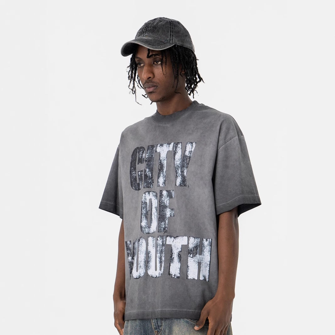 Vintage 90s Hip Hop Clothing Summer gradual change Crew Neck Short Sleeve T-Shirt