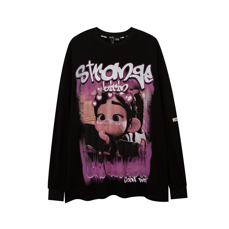 Vintage T Shirts Hip Hop Cartoon Print Long Sleeve T-Shirt Oversize Loose