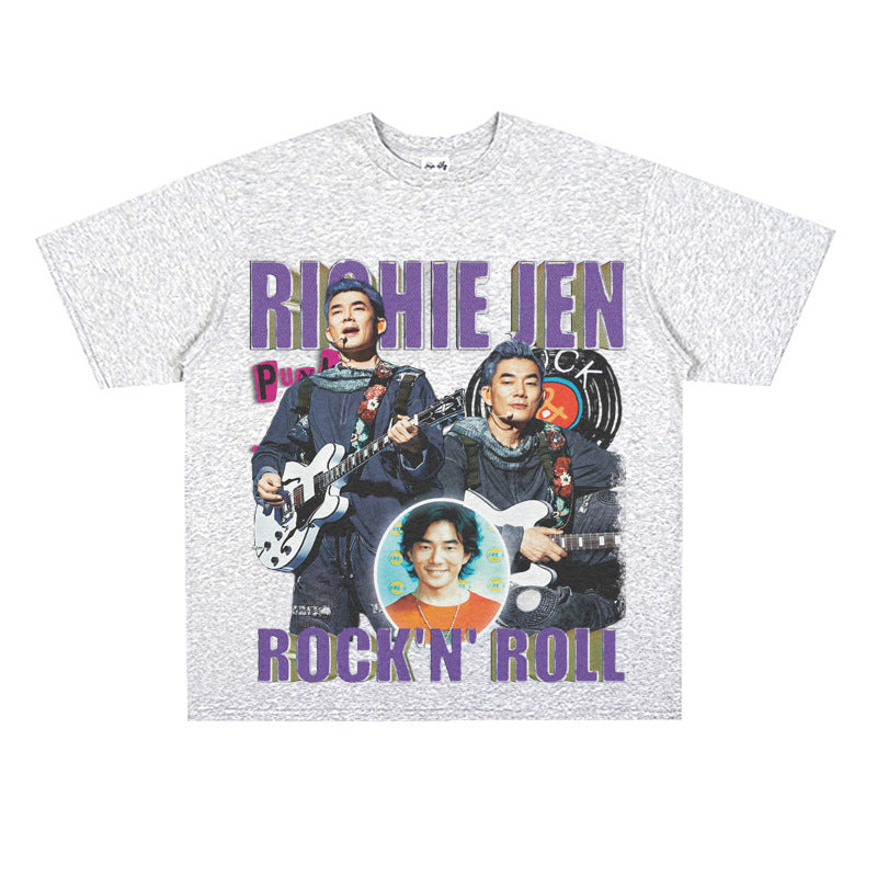 Film Star T Shirt Loose American Retro Street Cotton T-shirt for Men and Women
