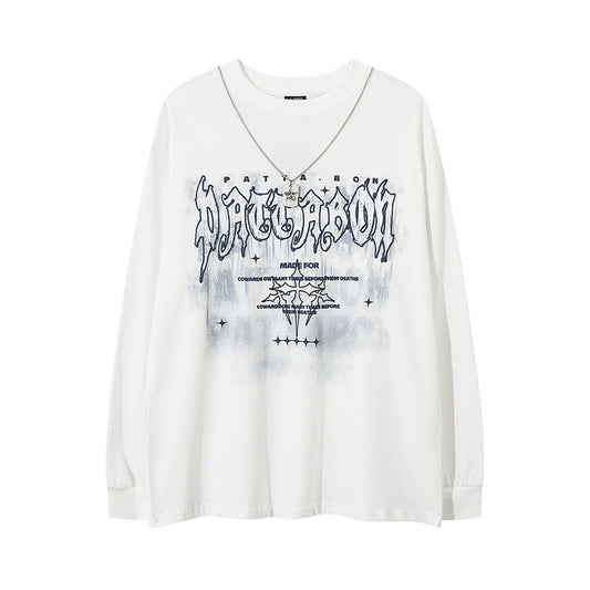 Marcas De Streetwear Pentagram Necklace Long Sleeve T-Shirt Casual Loose Casual Top