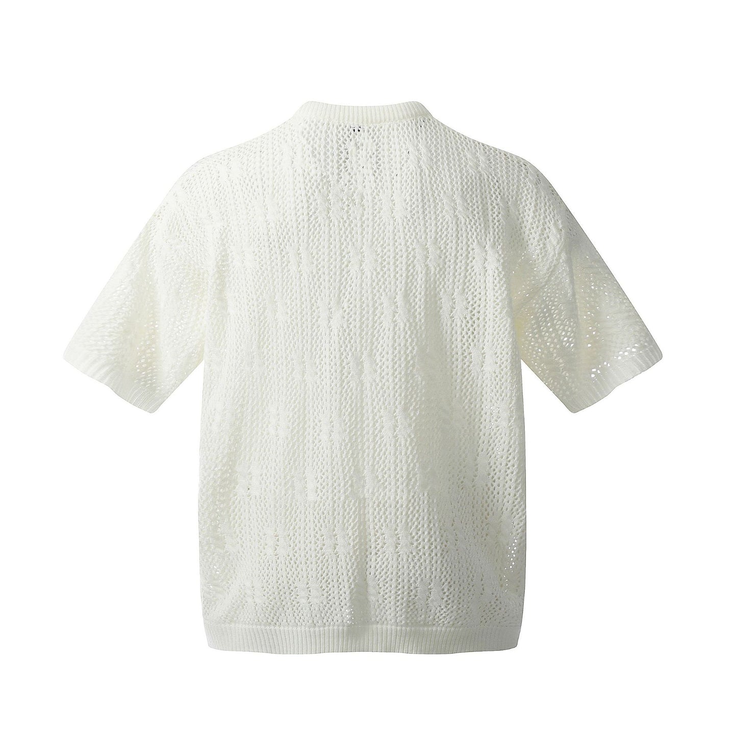 Retro Style Shirt For Men Summer Vintage Hollow Short Sleeve Knitwear V-Neck