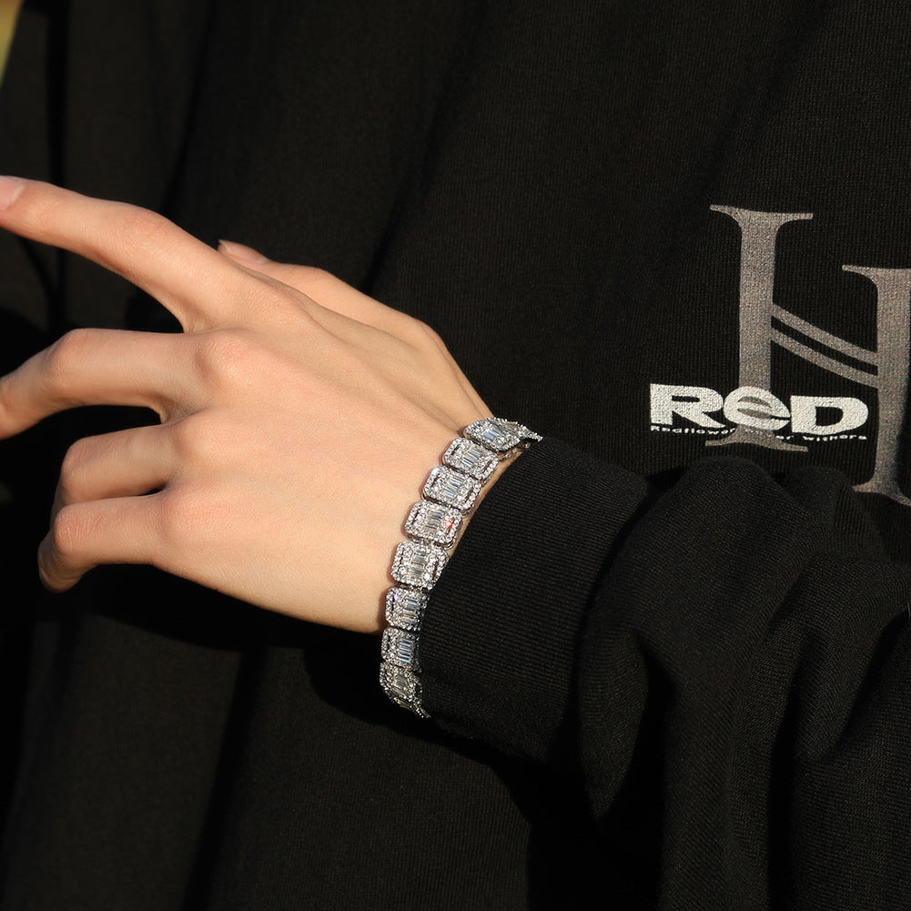 Bracelet 13MM Alloy Full Diamond Jiugongge Hip Hop Bracelet Spectrum