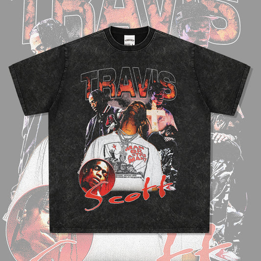 Streetwear masculino TRAVIS SCOTT character print short sleeve VINTAGE hip hop rap t-shirt