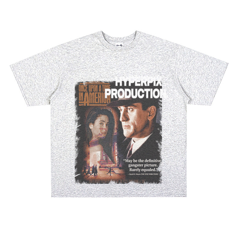 Film Star T Shirt Trendy Cotton Short Sleeve Loose round Neck American Retro T-shirt for Men