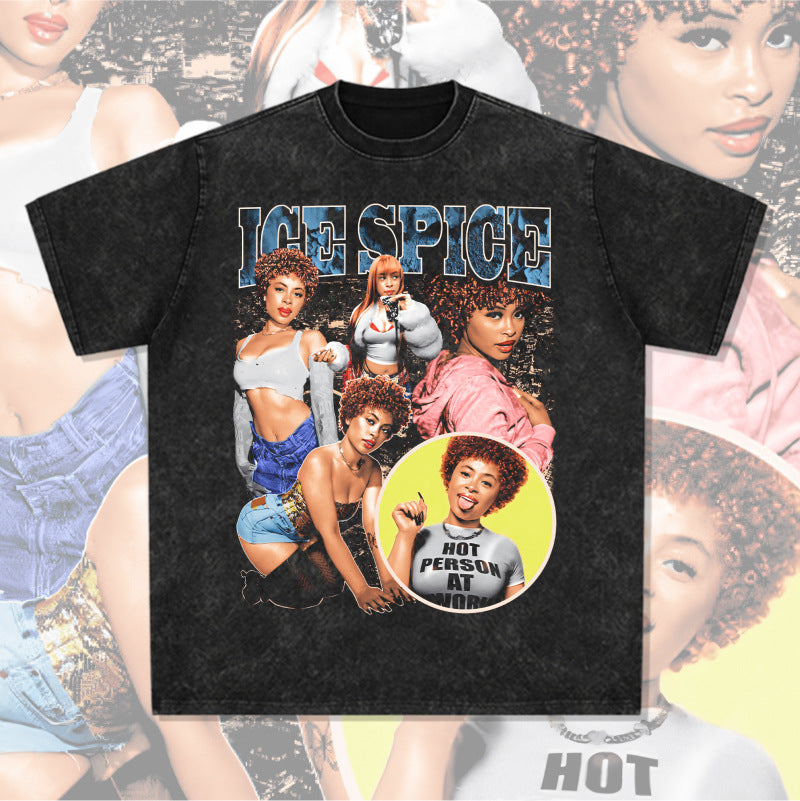 Cool t rapper vintage hip hop Ice Spice print short sleeve t-shirt