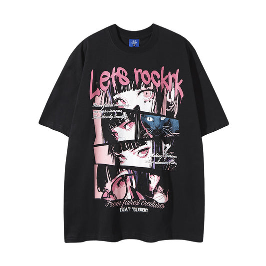 Nyc T-Shirt Comic Girl Printed Short Sleeve T-Shirt Summer Loose Casual Top
