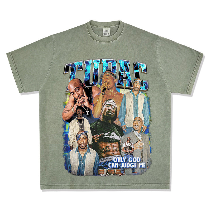 Outfit streetwear vintage hip hop tupac print short sleeve t-shirt