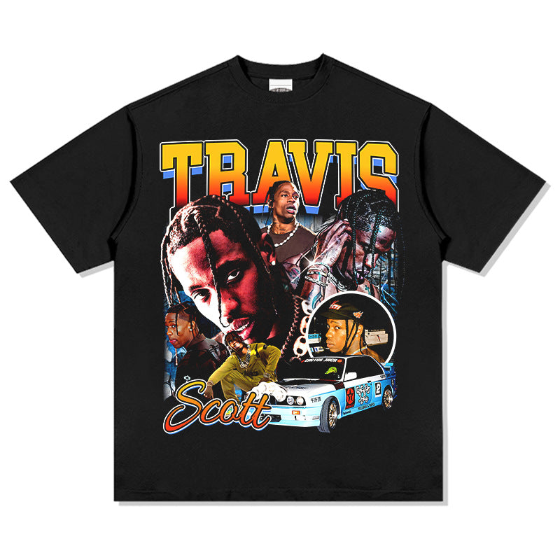 Outfit streetwear vintage hip hop scott ts print short sleeve t-shirt