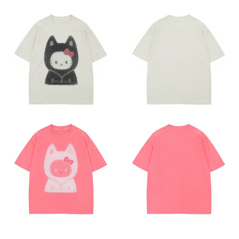 US drip outfits Summer Vintage Pussy Casual Loose Short Sleeve T-Shirts