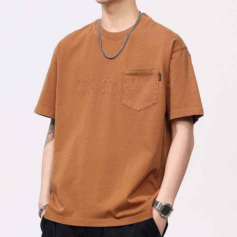 Men T-shirts Vintage Short Sleeve Summer Loose Embroidery