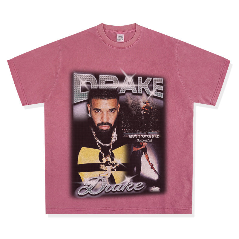 Streetwear masculino Drake print hip hop short sleeve T shirt