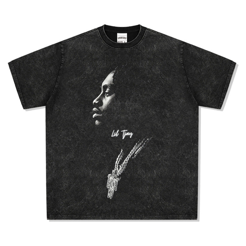 Cool t rapper Vintage Lil Tjay Print Short Sleeve T-Shirt