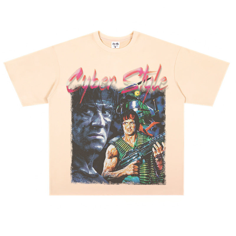 Film Star T Shirt Cotton Short Sleeve Loose Retro American Design T-shirt Men
