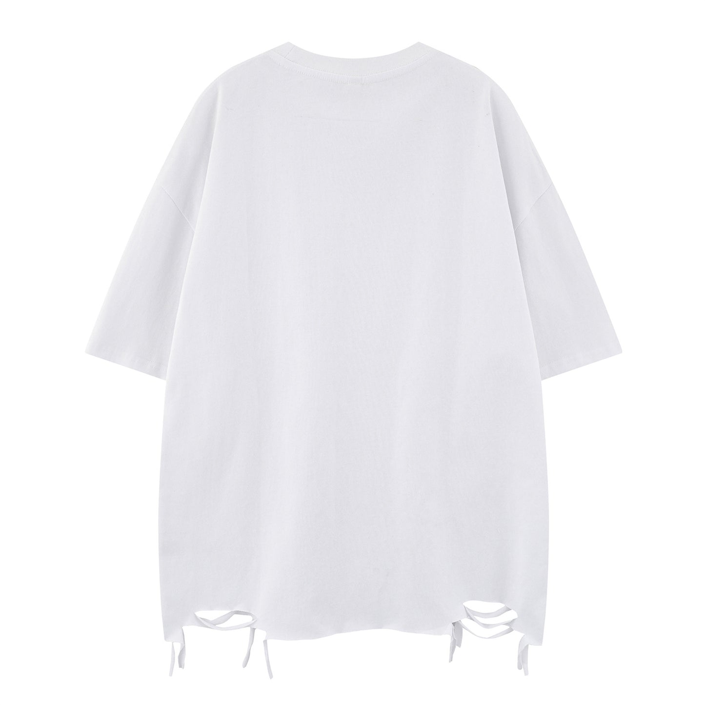 Distorted vintage floral print ripped short sleeve crew neck t-shirt
