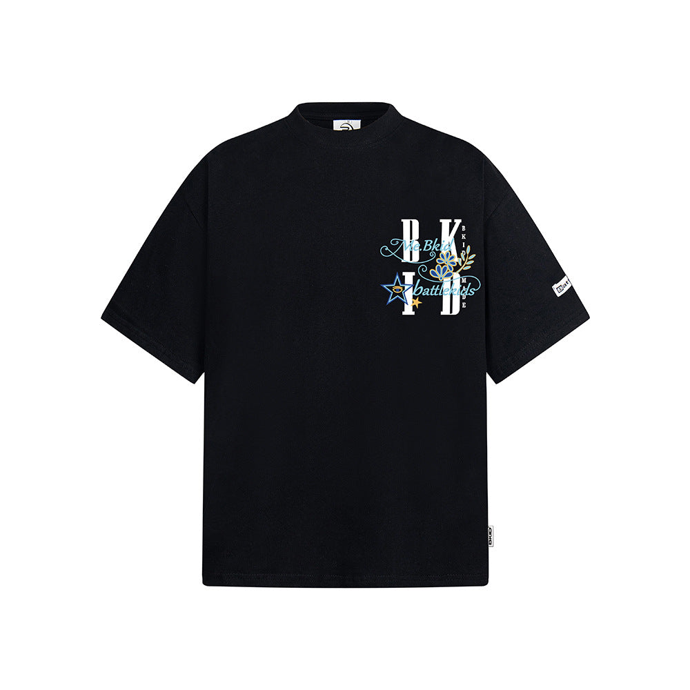 Hip hop shirt retro crew neck t-shirt embroidered letters loose casual