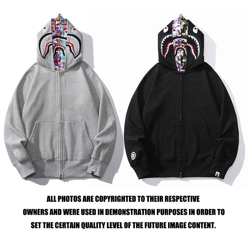 Ape Hoodie Shark Hooded USA Embroidered Printed Double Hat Zip Cardigan Sweater Jacket