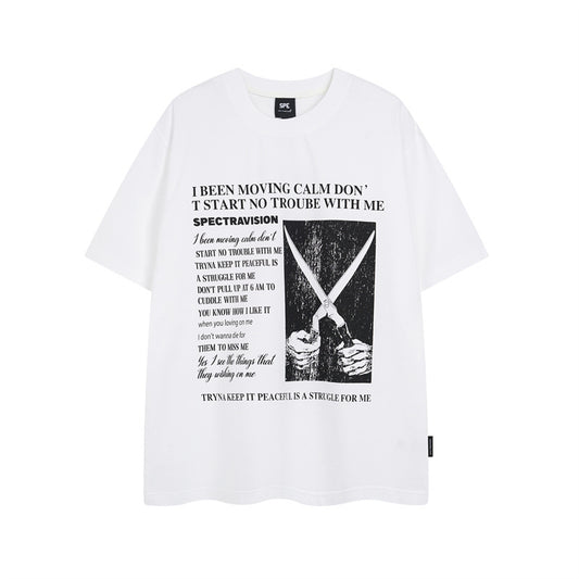 Y2K mens shirt loose casual round neck half sleeve top