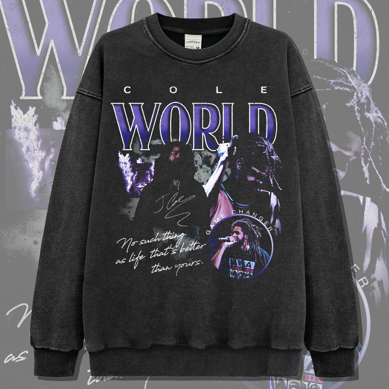 Marcas streetwear usa vintage J Cole print crew neck sweater