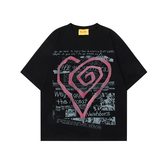90s West Coast Hip Hop Fashion T Shirts Graffiti Love Short Sleeve Casual Loose T-Shirt