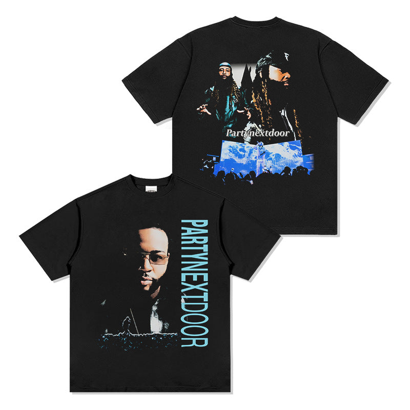 Outfit streetwear vintage hip hop PARTYNEXTDOO print short sleeve t-shirt
