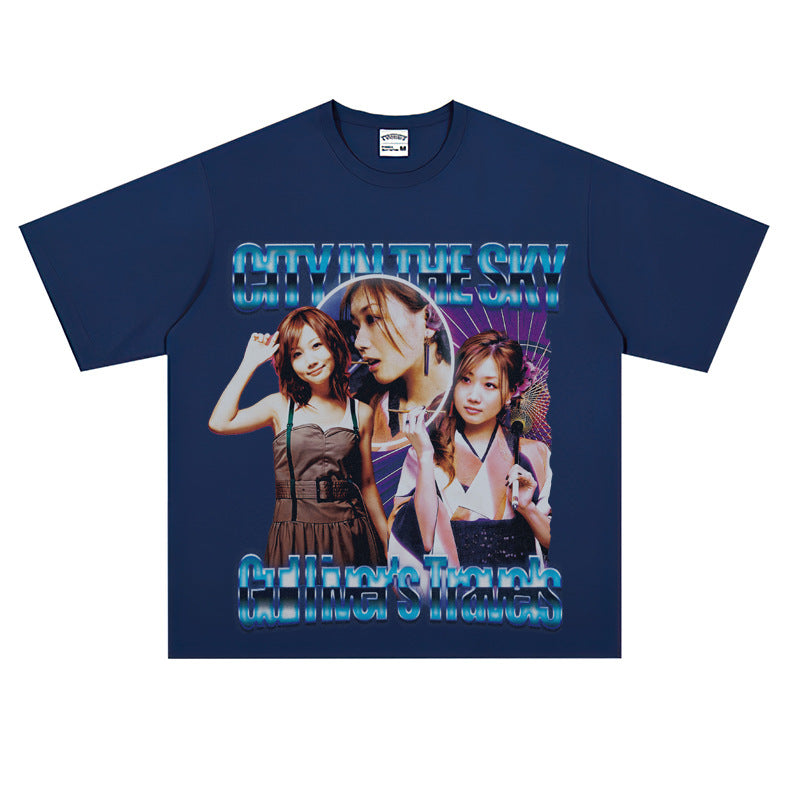 Film Star T Shirt Loose Heavy Retro Street T-shirt Men and Women