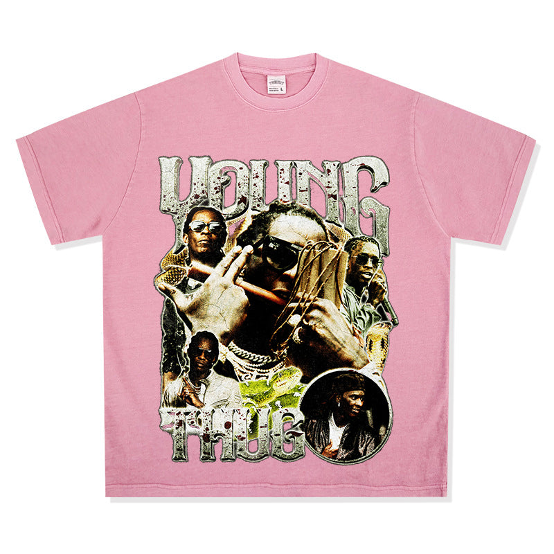 Cool t rapper vintage hip hop Young Thug print short sleeve t-shirt