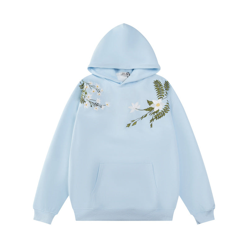 Streetwear Hoodie Floral Ring Embroidered Hooded Sweater