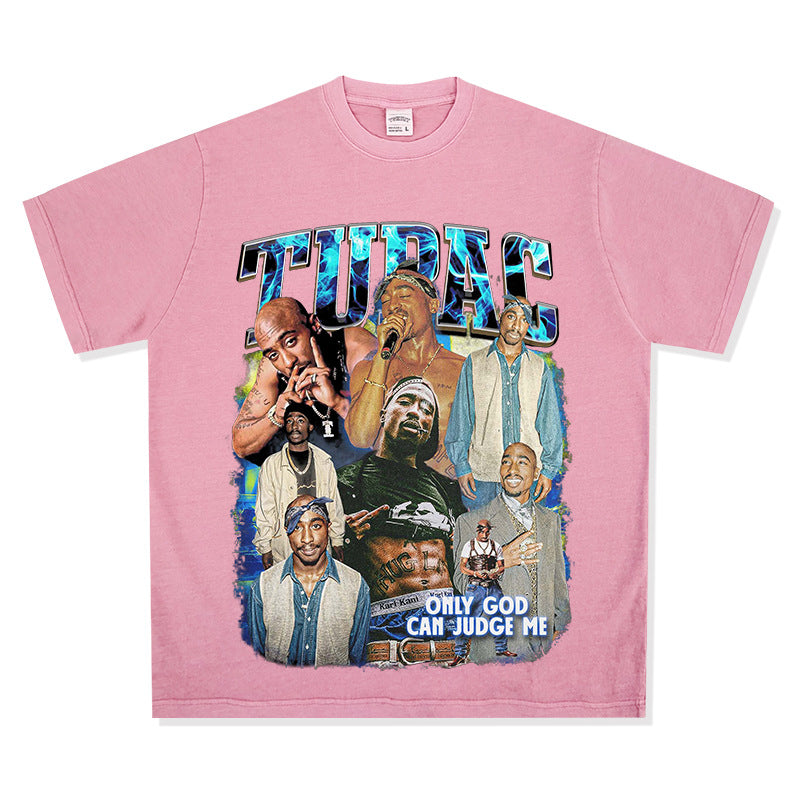 Outfit streetwear vintage hip hop tupac print short sleeve t-shirt
