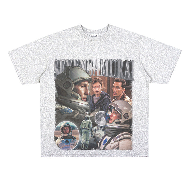 Film Star T Shirt Movie Space Interstellar Cotton Short Sleeve Loose American Retro T-shirt