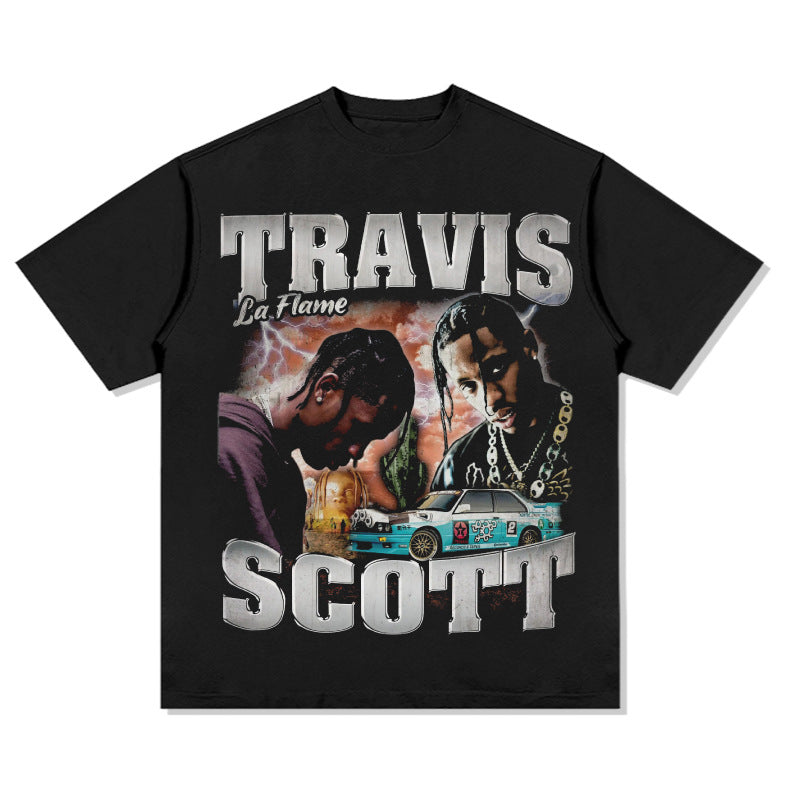 New york hip hop shop hip hop rap Travis Scott print short sleeve t-shirt