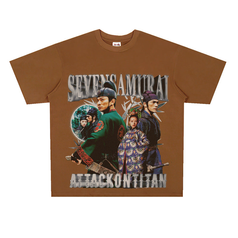 Film Star T Shirt Movie All-around Ambush Loose Retro Street Cotton Personality round Neck T-shirt Men and Women