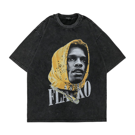 60s Style T Shirts Summer Hip Hop Washed T-Shirt Short Sleeve Character Print