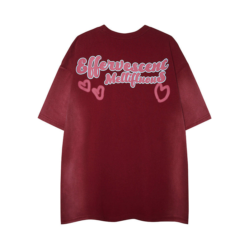 Nyc 1990 Shirt Retro Dog Print Burgundy Short Sleeve T-Shirt
