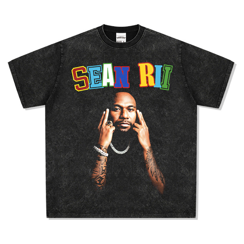 Streetwear masculino vintage hip hop SEAN RII Mockup print short sleeve t-shirt