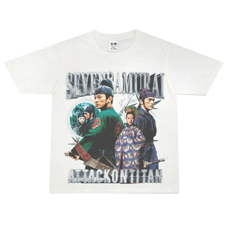 Film Star T Shirt Movie All-around Ambush Loose Retro Street Cotton Personality round Neck T-shirt Men and Women