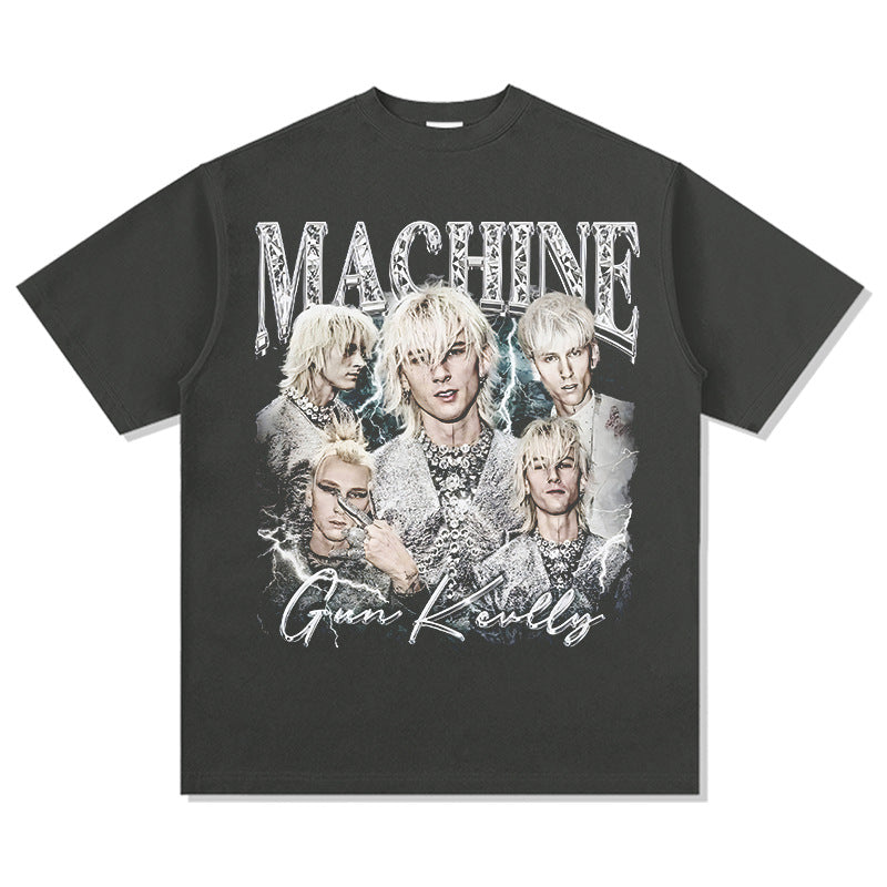 Cool t rapper VINTAGE Vintage Hip Hop MGK Printed Long Sleeve Short Sleeve T-Shirt Loose Crew Neck Top