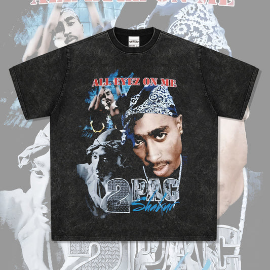 Streetwear masculino vintage hip hop rap tupac print short sleeve t-shirt