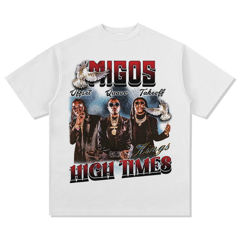 Cool t rapper hip hop team Migos print short sleeve wash