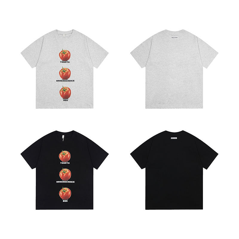 Marcas De Streetwear Loose Tomato Print Crew Neck Short Sleeve T-Shirt