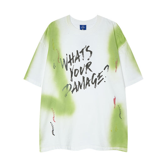 Nyc 1990 Shirt Vintage Tie-Dye Alphabet Graffiti Short Sleeve T-Shirt Summer Oversize