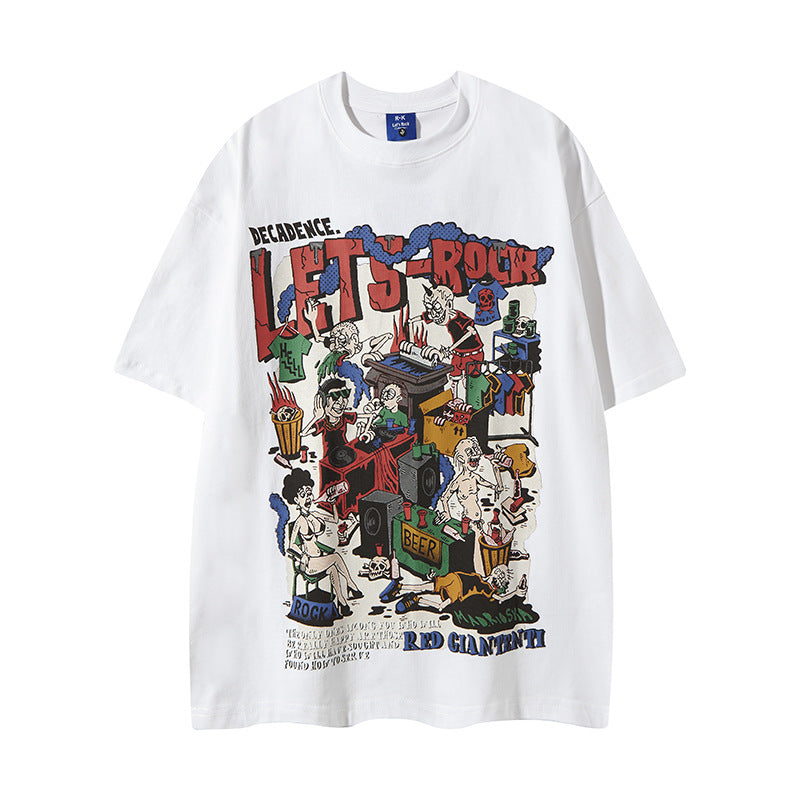 US drip outfits summer vintage cartoon pattern casual loose short sleeve T-Shirts