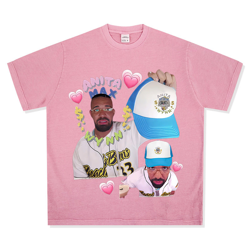 Outfit streetwear vintage hip hop drake print short sleeve t-shirt