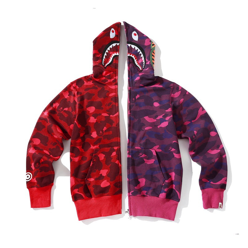Ape Hoodie Color Matching Zip Full Open Camo Shark Hooded Sweater Jacket